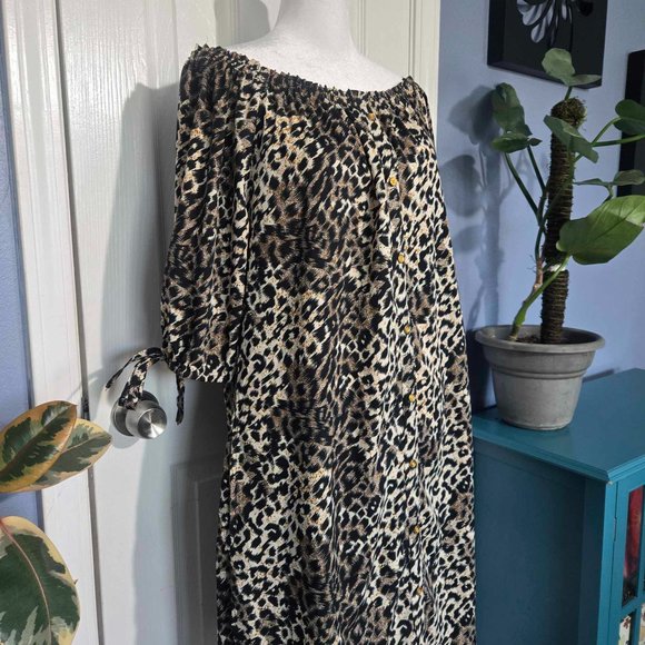 NWOT MPH Collection Women's Off The Shoulder Animal Print Midi Dress - Picture 13 of 14